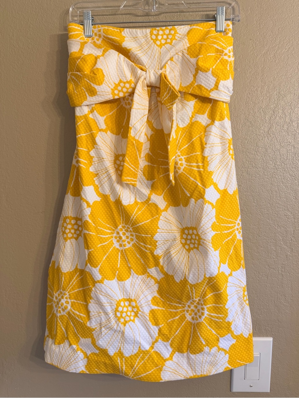 Kate Spade “Bloomington” Yellow & White cotton Floral Strapless mini Dress